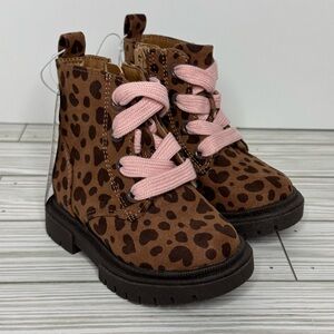 Cat & Jack Amaya Leopard Print Zipper Lace Up Combat Boots Size 5 (Toddler Girl)